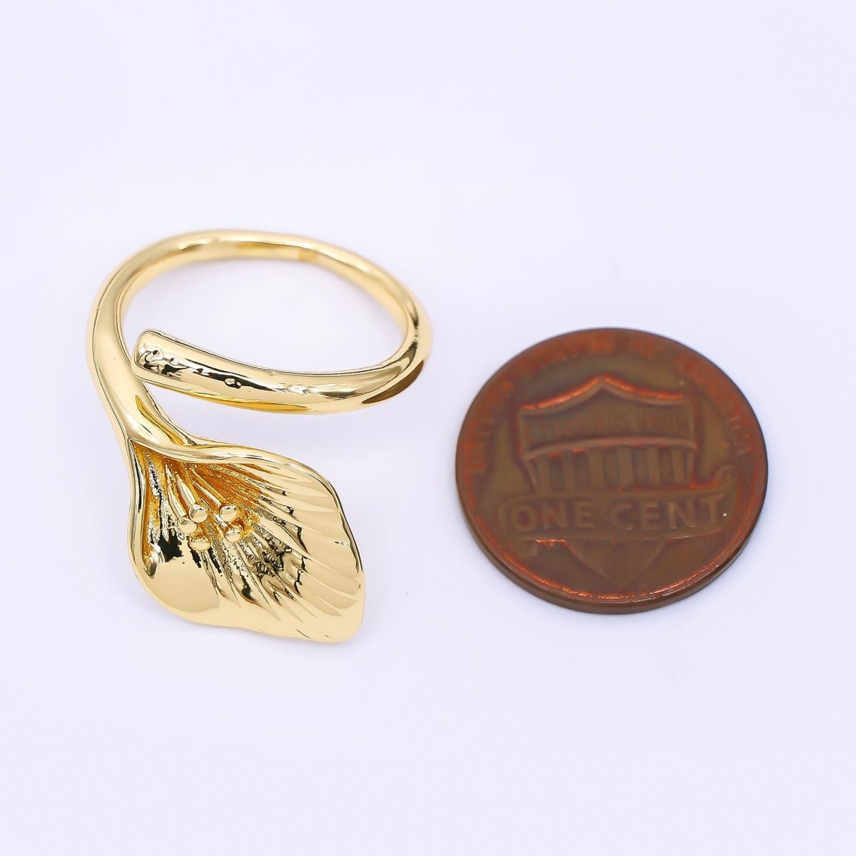 24K Gold Filled Lily-Flow Wrapped Round Flower Open Adjustable Ring | O-1470