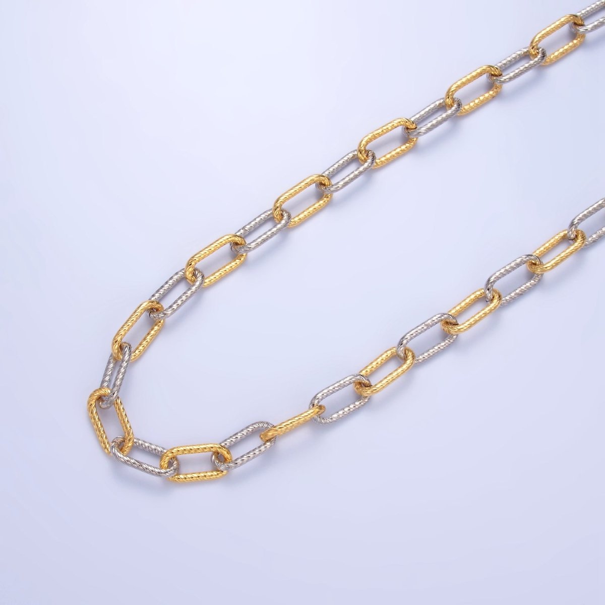 24K Gold Plated Line-Textured Mixed Metal Paperclip Unfinished Chain by Yard | Roll-1529