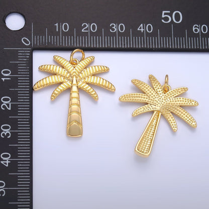 24K Gold Filled Line-Textured Palm Tree Tropical Beach Charm | W423