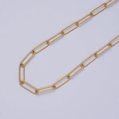 OS 24K Gold Filled Line Textured Paper Clip Unfinished 4.5mm Chain in Gold &amp; Silver | ROLL-891 ROLL-892 Clearance Pricing