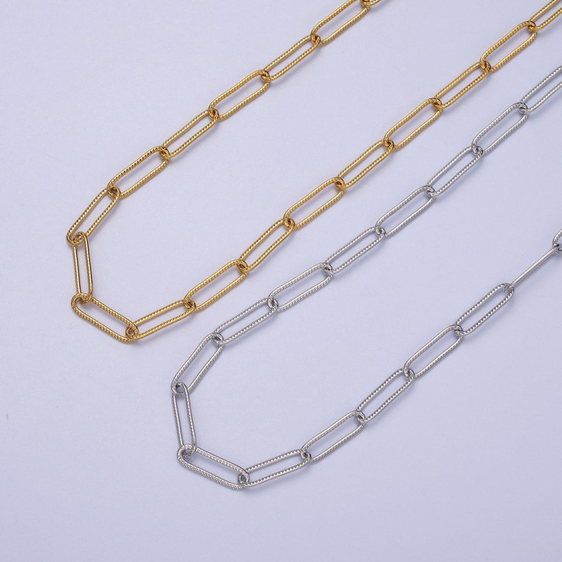 OS 24K Gold Filled Line Textured Paper Clip Unfinished 4.5mm Chain in Gold &amp; Silver | ROLL-891 ROLL-892 Clearance Pricing