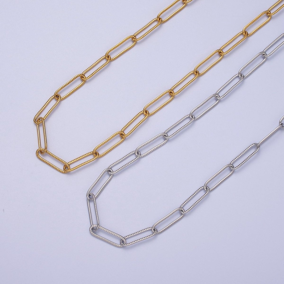 OS 24K Gold Filled Line Textured Paper Clip Unfinished 4.5mm Chain in Gold &amp; Silver | ROLL-891 ROLL-892 Clearance Pricing