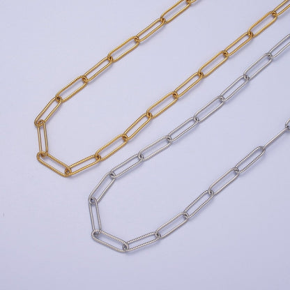 OS 24K Gold Filled Line Textured Paper Clip Unfinished 4.5mm Chain in Gold &amp; Silver | ROLL-891 ROLL-892 Clearance Pricing