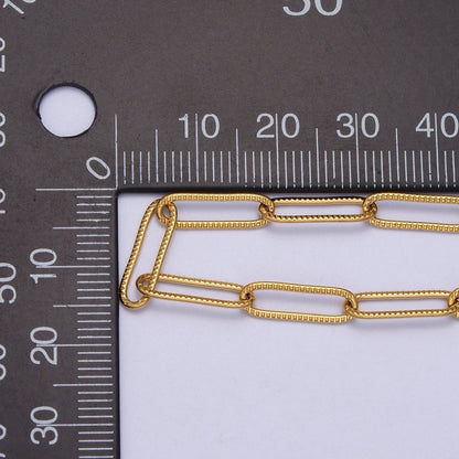 OS 24K Gold Filled Line Textured Paper Clip Unfinished 4.5mm Chain in Gold &amp; Silver | ROLL-891 ROLL-892 Clearance Pricing