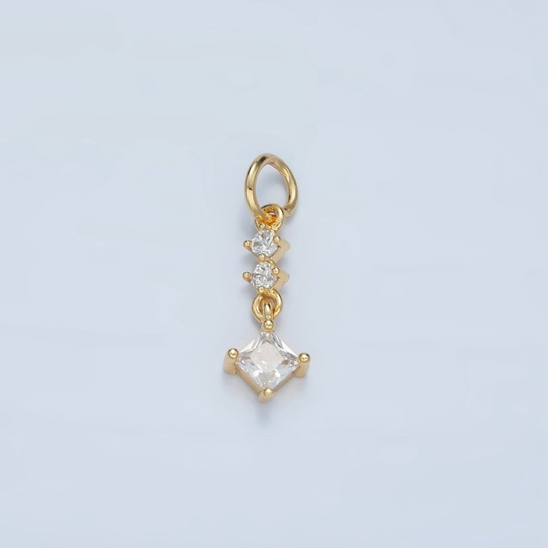 24K Gold Filled Linear Clear CZ Rhombus Drop Charm | E738