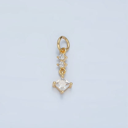 24K Gold Filled Linear Clear CZ Rhombus Drop Charm | E738