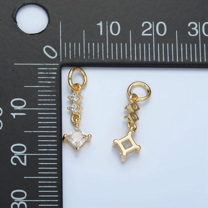 24K Gold Filled Linear Clear CZ Rhombus Drop Charm | E738
