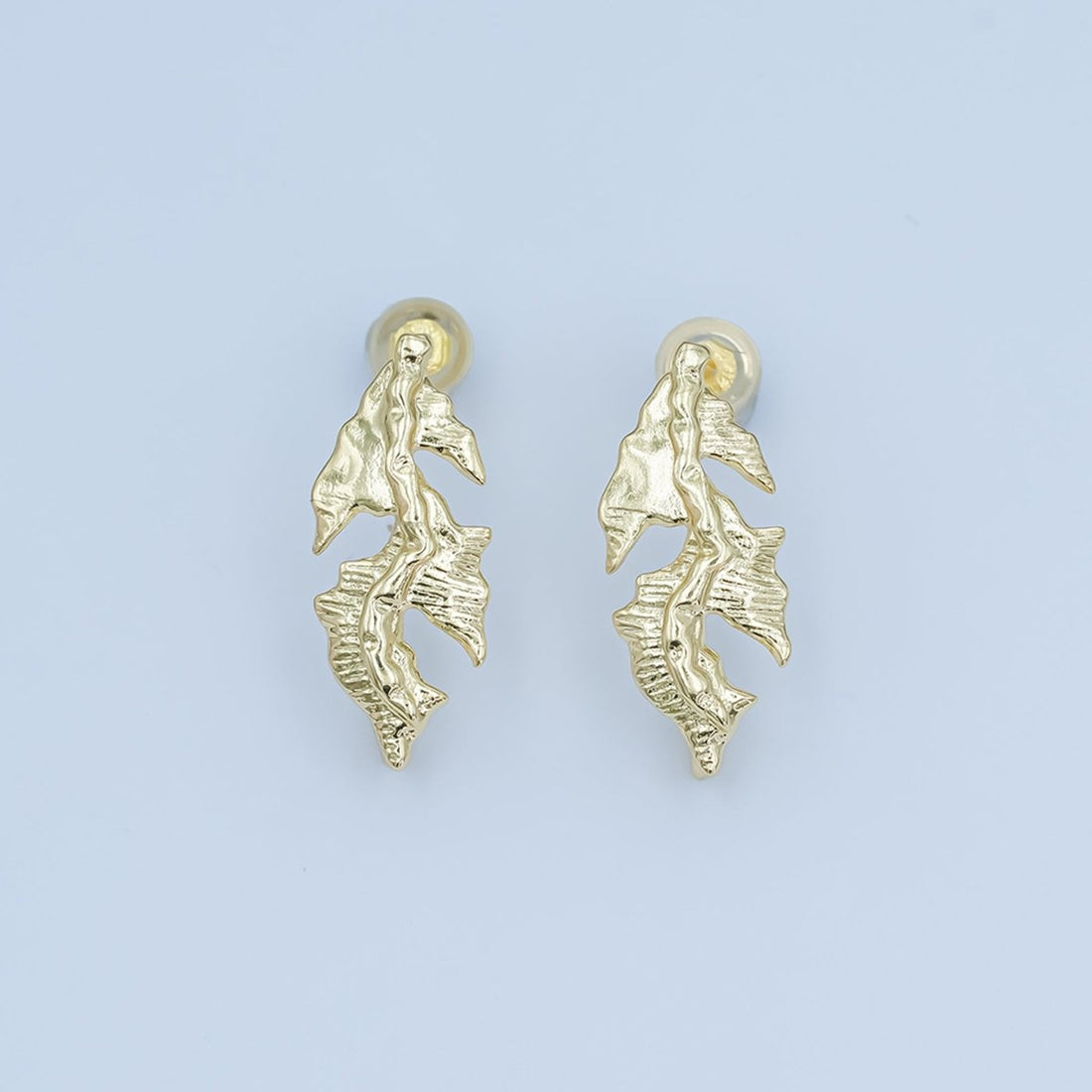 24K Gold Filled Lined Leaf Nature Drop Stud Earring Findings | Z1135