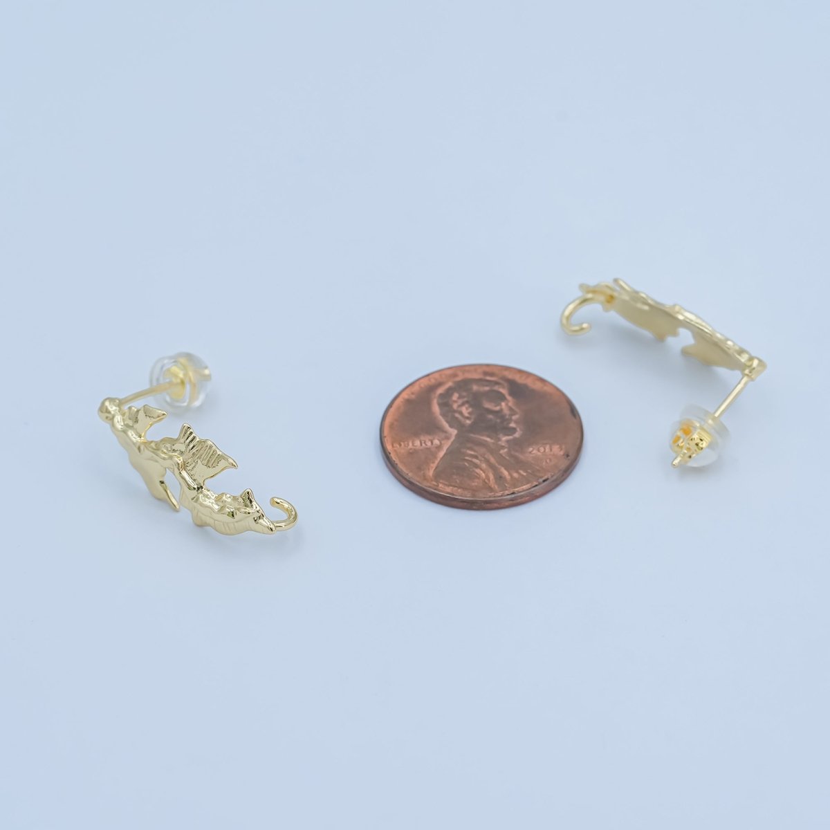 24K Gold Filled Lined Leaf Nature Drop Stud Earring Findings | Z1135
