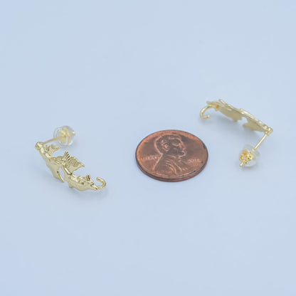 24K Gold Filled Lined Leaf Nature Drop Stud Earring Findings | Z1135