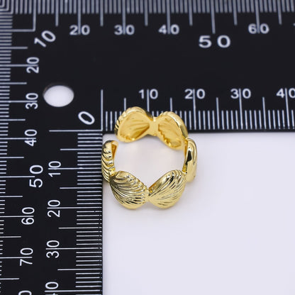 24K Gold Filled Ribbed Sea Clam Shell Adjustable Wide Ring in Gold &amp; Silver | O1462 Rings-00059