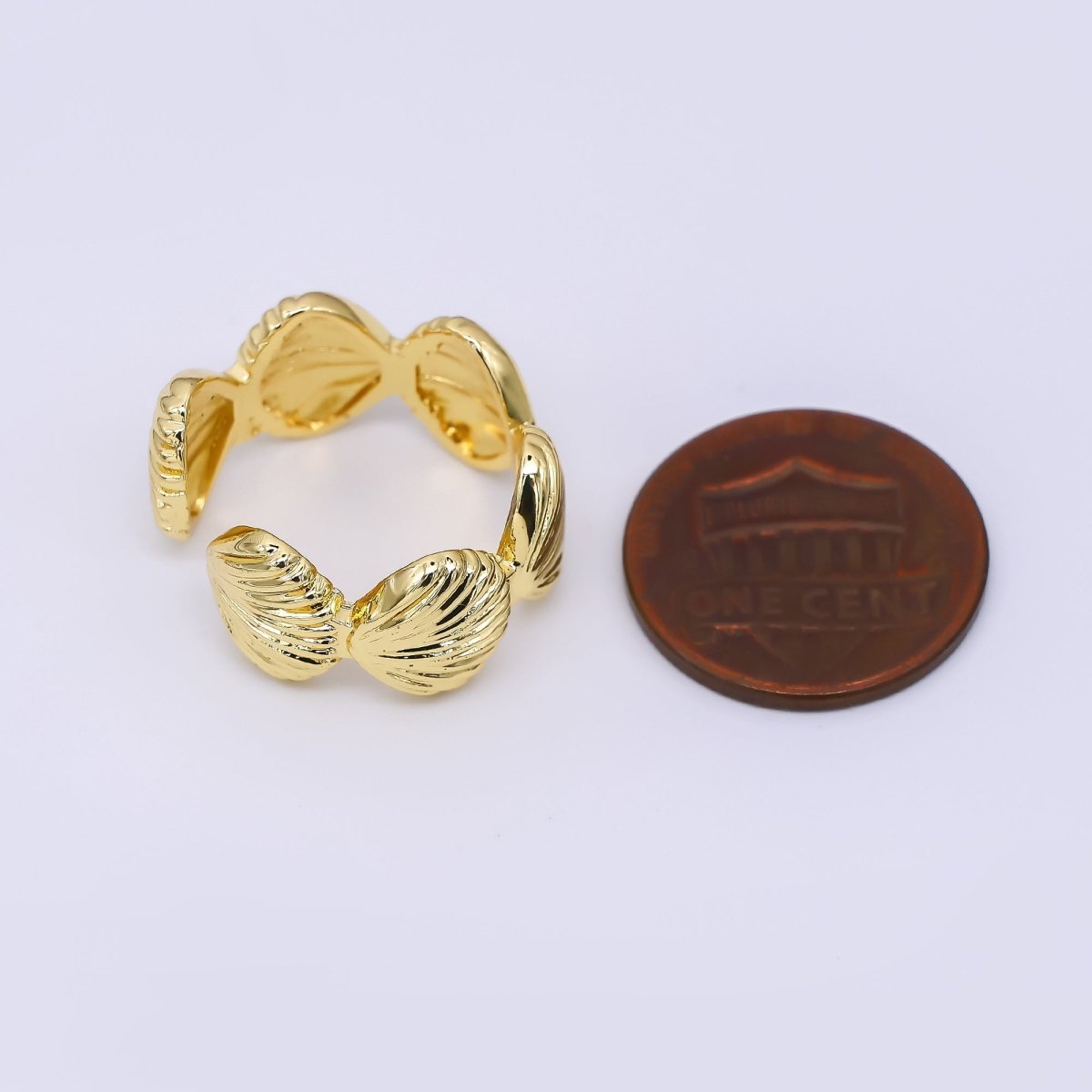 24K Gold Filled Ribbed Sea Clam Shell Adjustable Wide Ring in Gold &amp; Silver | O1462 Rings-00059