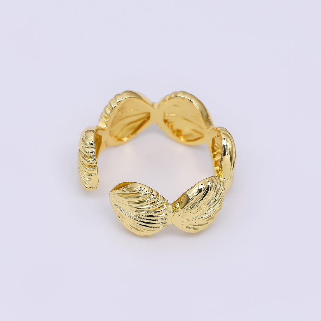 24K Gold Filled Ribbed Sea Clam Shell Adjustable Wide Ring in Gold &amp; Silver | O1462 Rings-00059