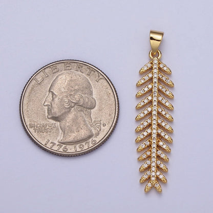 24K Gold Filled 40mm Micro Paved CZ Long Majesty Palm Leaf  Pendant | I315