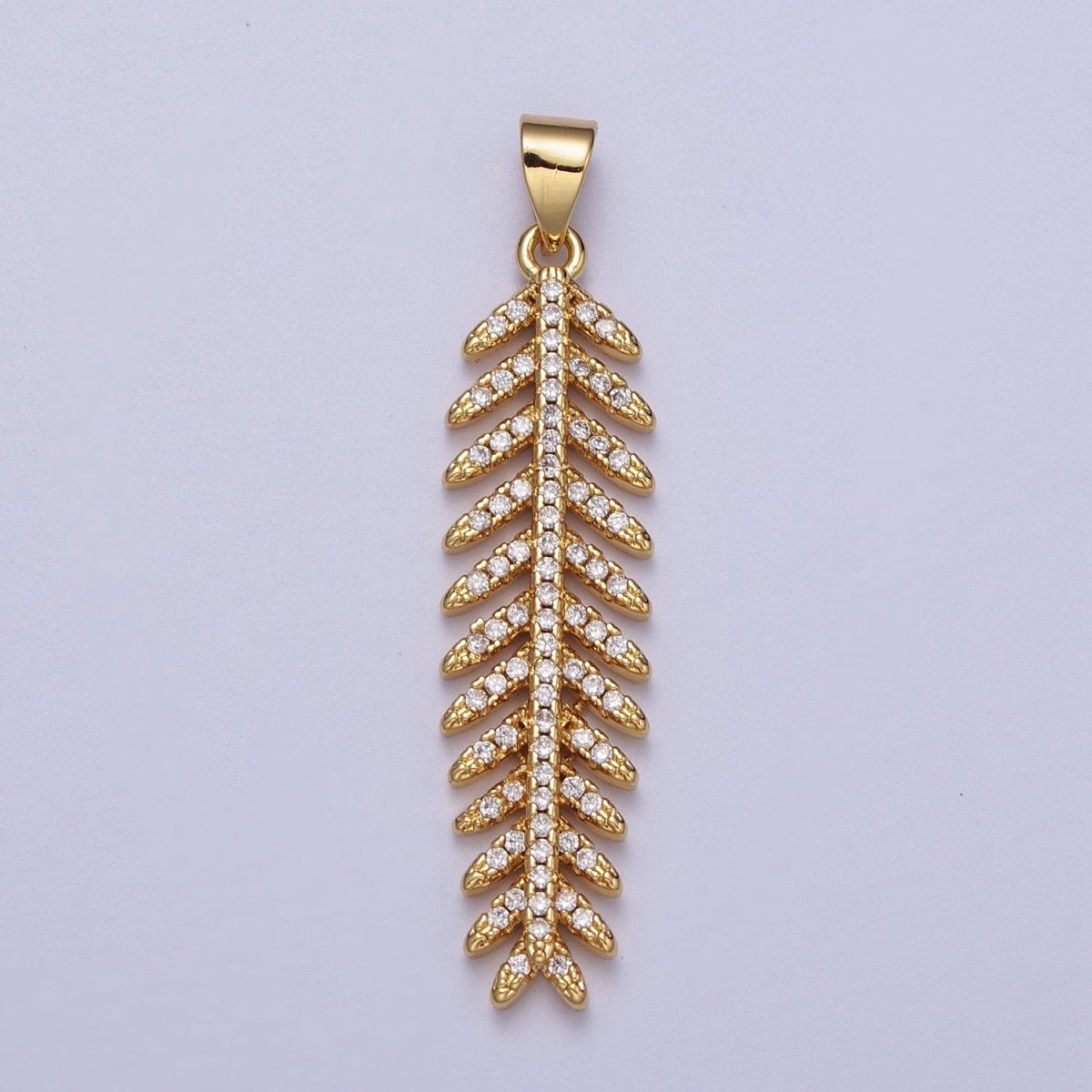24K Gold Filled 40mm Micro Paved CZ Long Majesty Palm Leaf  Pendant | I315