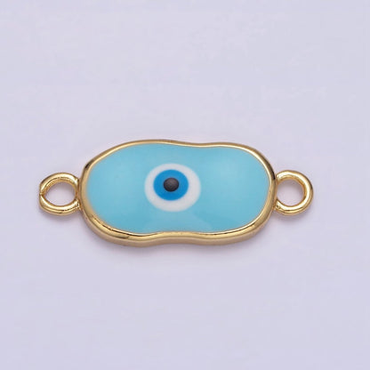 OS 24K Gold Filled Long Oval Blue Enamel Evil Eye Link Connector for Bracelet Necklace Charm Connector Y-889