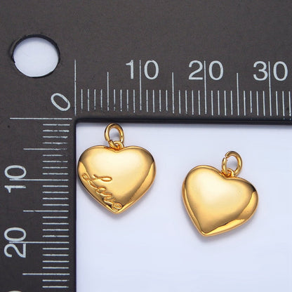 24K Gold Filled "Love" Cursive Script Chubby Heart Multidimensional Charm | X600