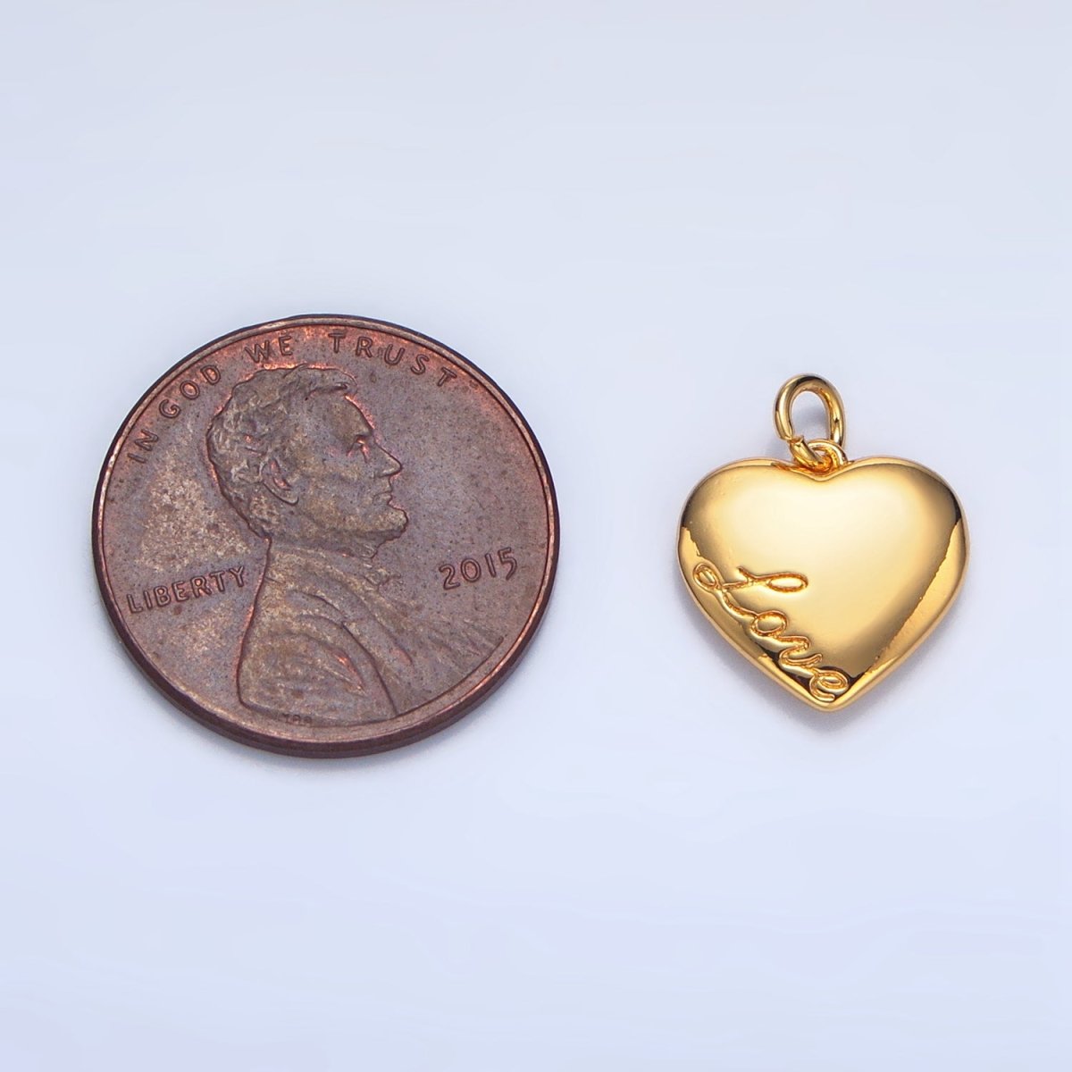 24K Gold Filled "Love" Cursive Script Chubby Heart Multidimensional Charm | X600