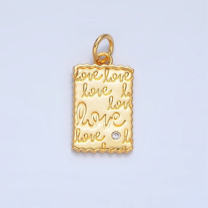 24K Gold Filled "Love" Cursive Script CZ Rectangle Charm | X839
