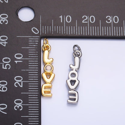 24K Gold Filled "LOVE" CZ Chubby Script Charm in Gold &amp; Silver | W124