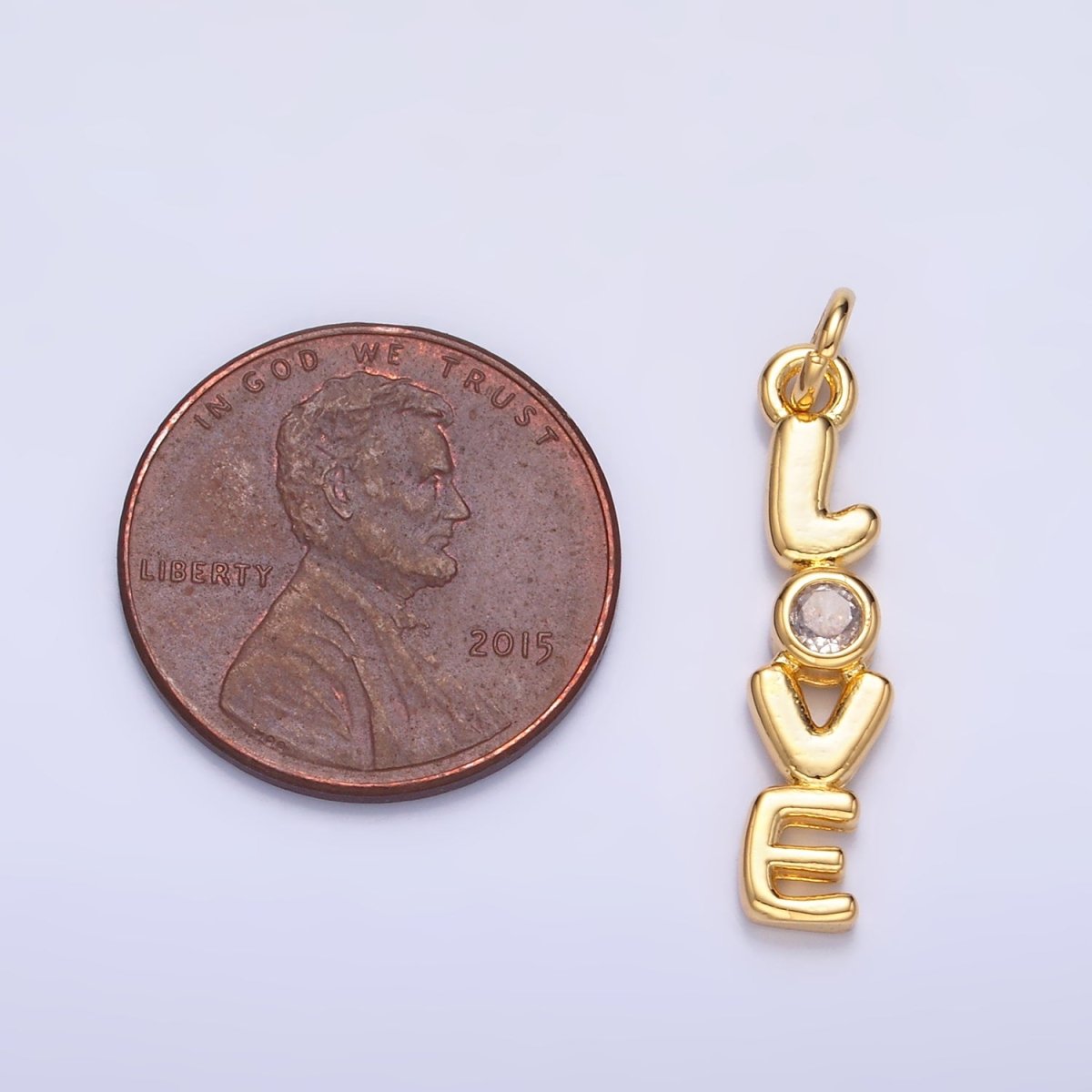 24K Gold Filled "LOVE" CZ Chubby Script Charm in Gold &amp; Silver | W124