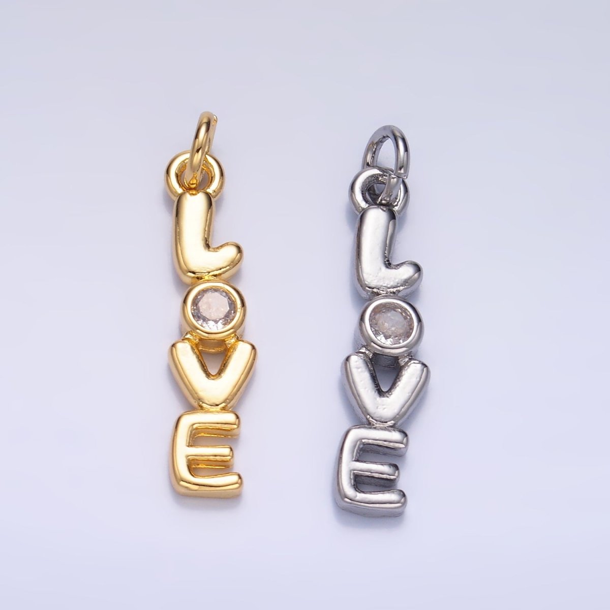 24K Gold Filled "LOVE" CZ Chubby Script Charm in Gold &amp; Silver | W124