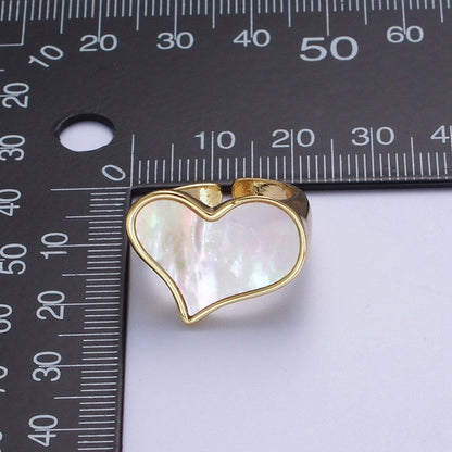 24K Gold Filled Love Heart White Shell Pearl Wide Band Ring For Valentines | O-1997