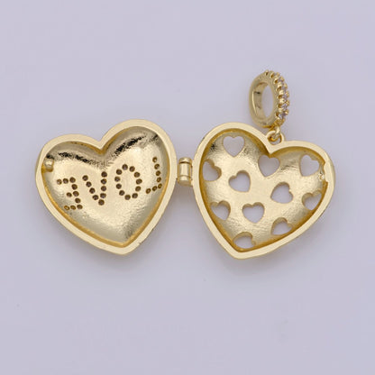 24K Gold Filled "LOVE" Micro Paved CZ Open Heart Locket Pendant | I358
