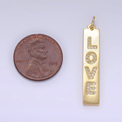 24K Gold Filled "LOVE" Micro Paved CZ Rectangular Tag Charm | E341