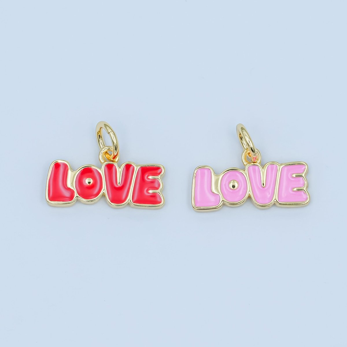 24K Gold Filled "LOVE" Red, Pink Enamel Script Charm | N087