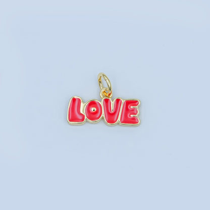 24K Gold Filled "LOVE" Red, Pink Enamel Script Charm | N087