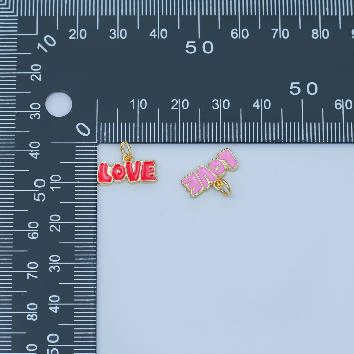 24K Gold Filled "LOVE" Red, Pink Enamel Script Charm | N087