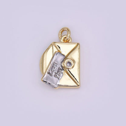 24K Gold Filled "Love You" Script Letter CZ Charm in Gold, Silver &amp; Mixed Metal | W101 N046