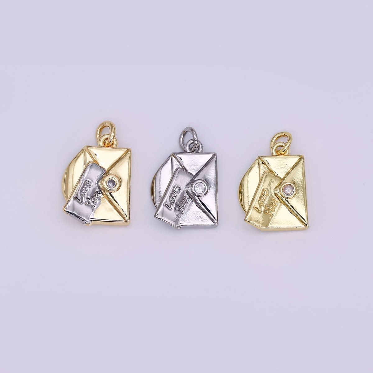 24K Gold Filled "Love You" Script Letter CZ Charm in Gold, Silver &amp; Mixed Metal | W101 N046