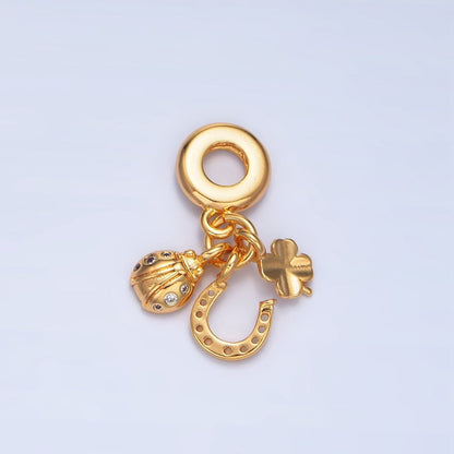 24K Gold Filled Lucky Horseshoe Ladybug Clover Triple Drop Rondelle Bail Pendant | X743