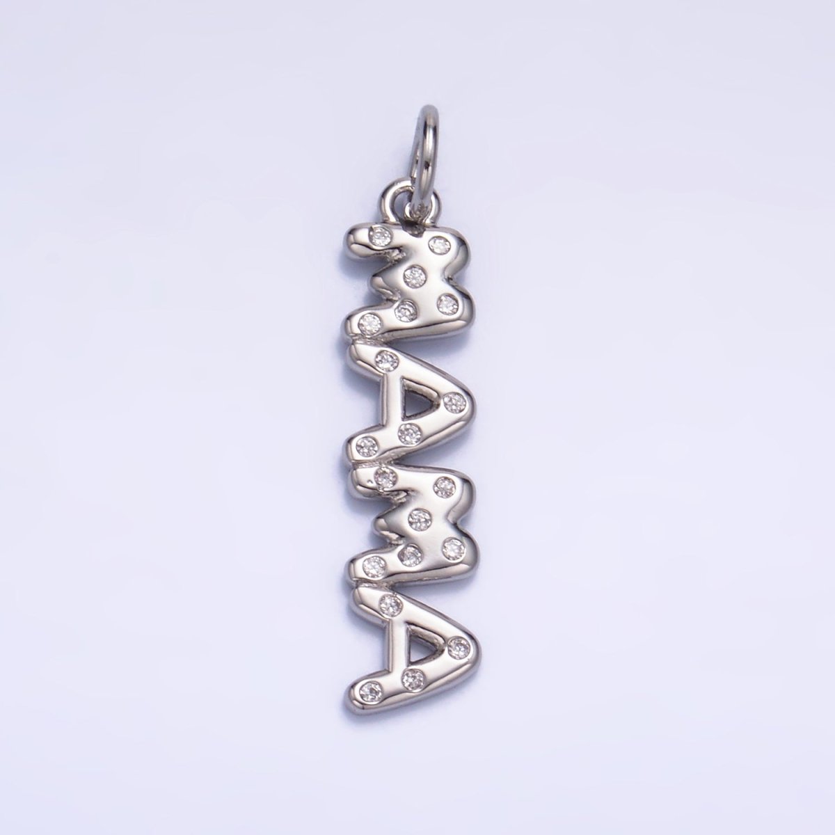 24K Gold Filled 28.5mm "MAMA" CZ Dotted Script Charm in Gold &amp; Silver | W220