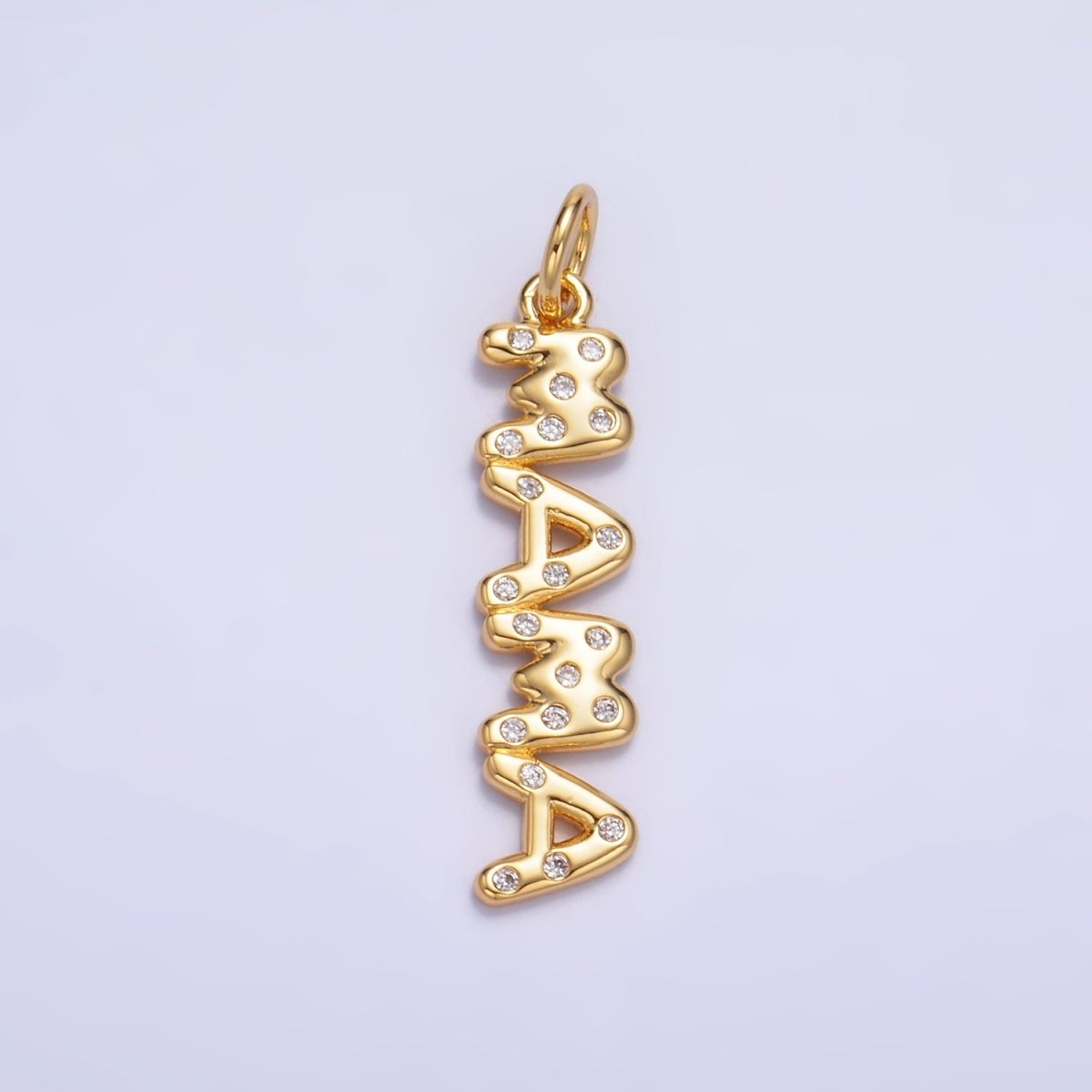 24K Gold Filled 28.5mm "MAMA" CZ Dotted Script Charm in Gold &amp; Silver | W220