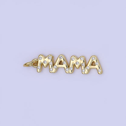 24K Gold Filled "MAMA" CZ Dotted Script Charm | N1323