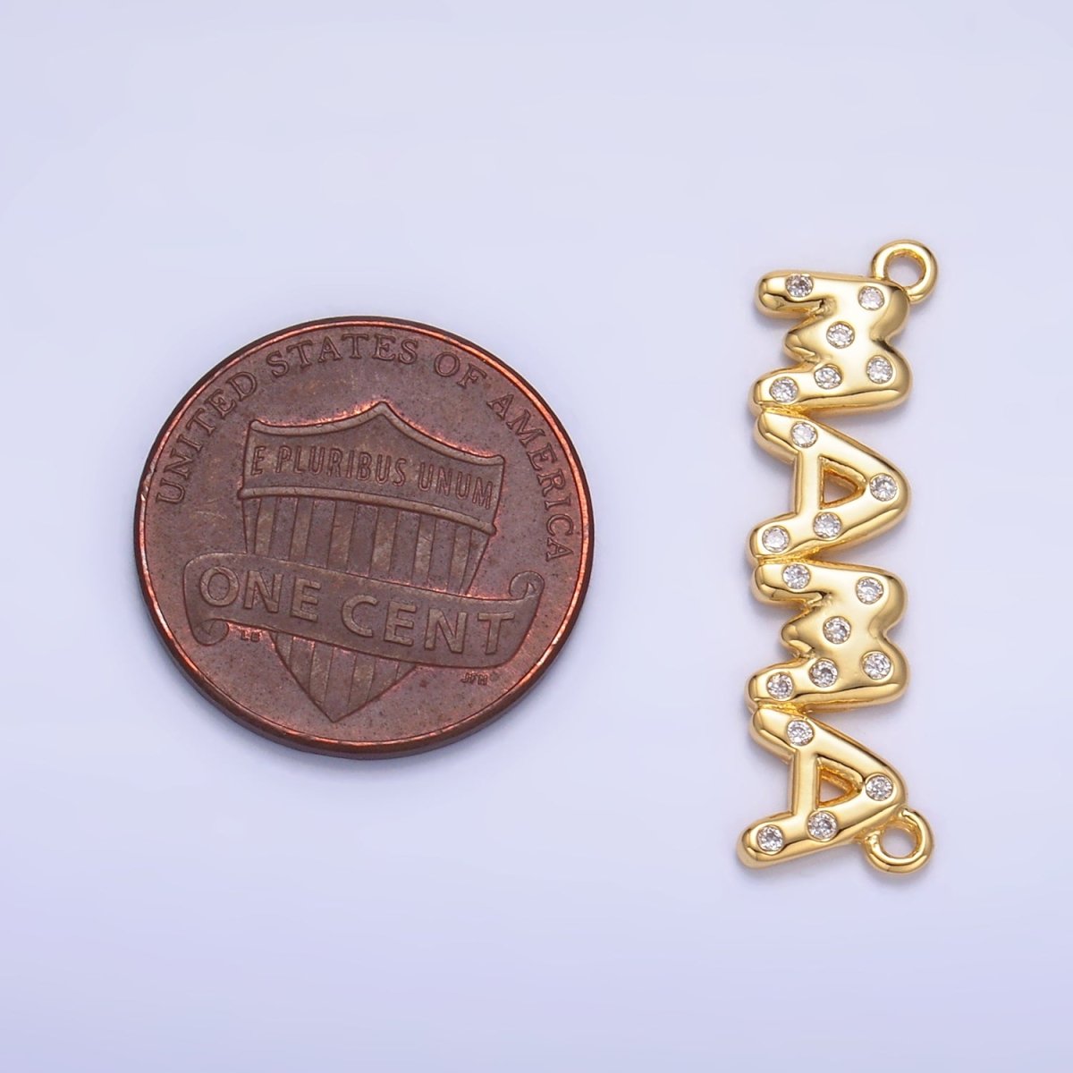24K Gold Filled "MAMA" CZ Dotted Script Connector in Gold &amp; Silver | F865