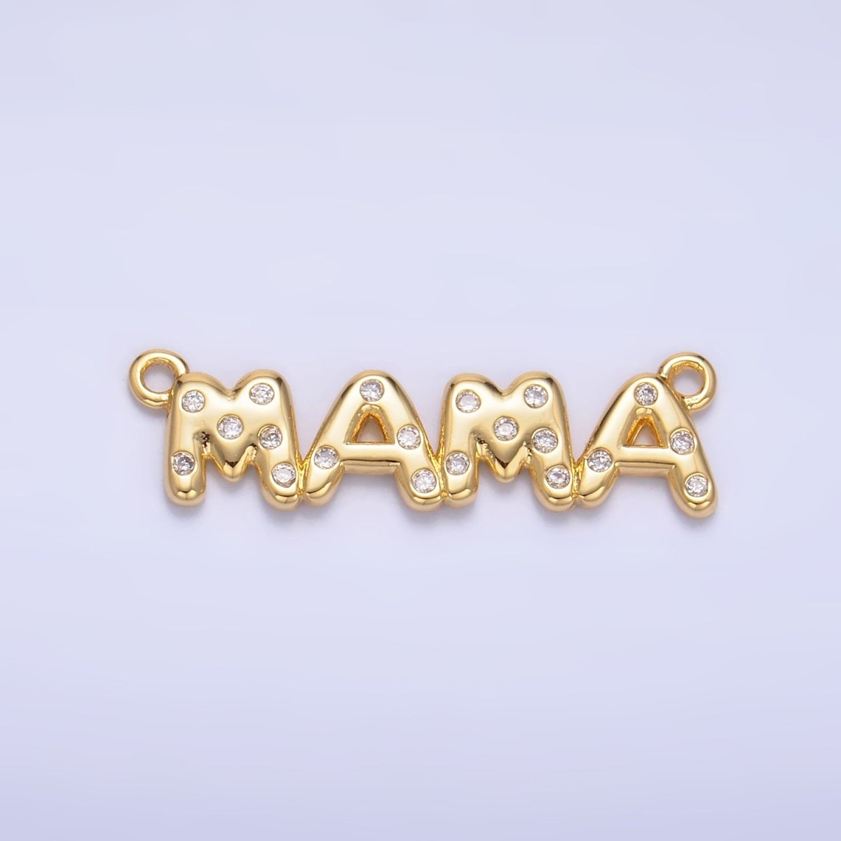 24K Gold Filled "MAMA" CZ Dotted Script Connector in Gold &amp; Silver | F865