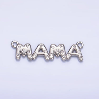 24K Gold Filled "MAMA" CZ Dotted Script Connector in Gold &amp; Silver | F865