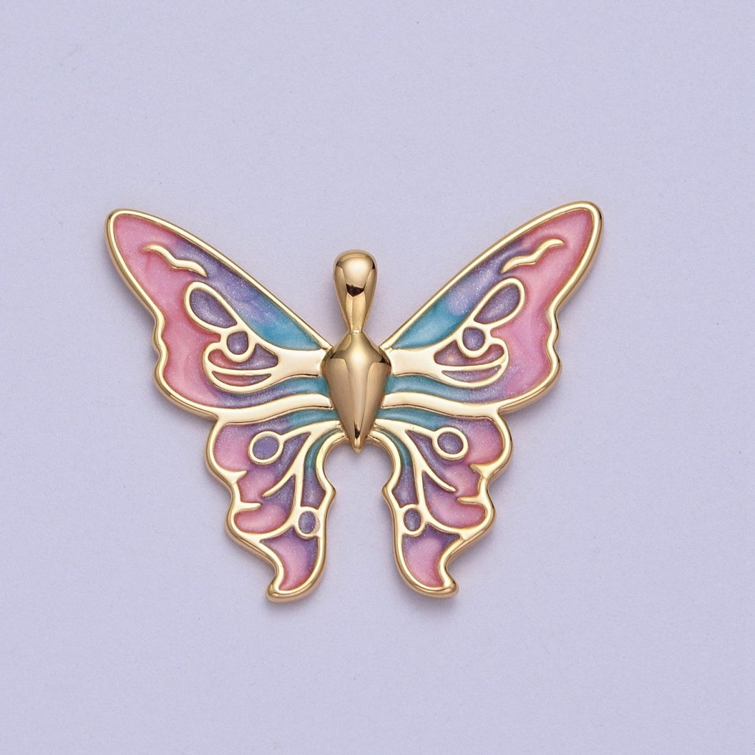 24K Gold Filled Mariposa Butterfly Multicolor Gradient Pink Blue Purple Enamel Pendant  H-200