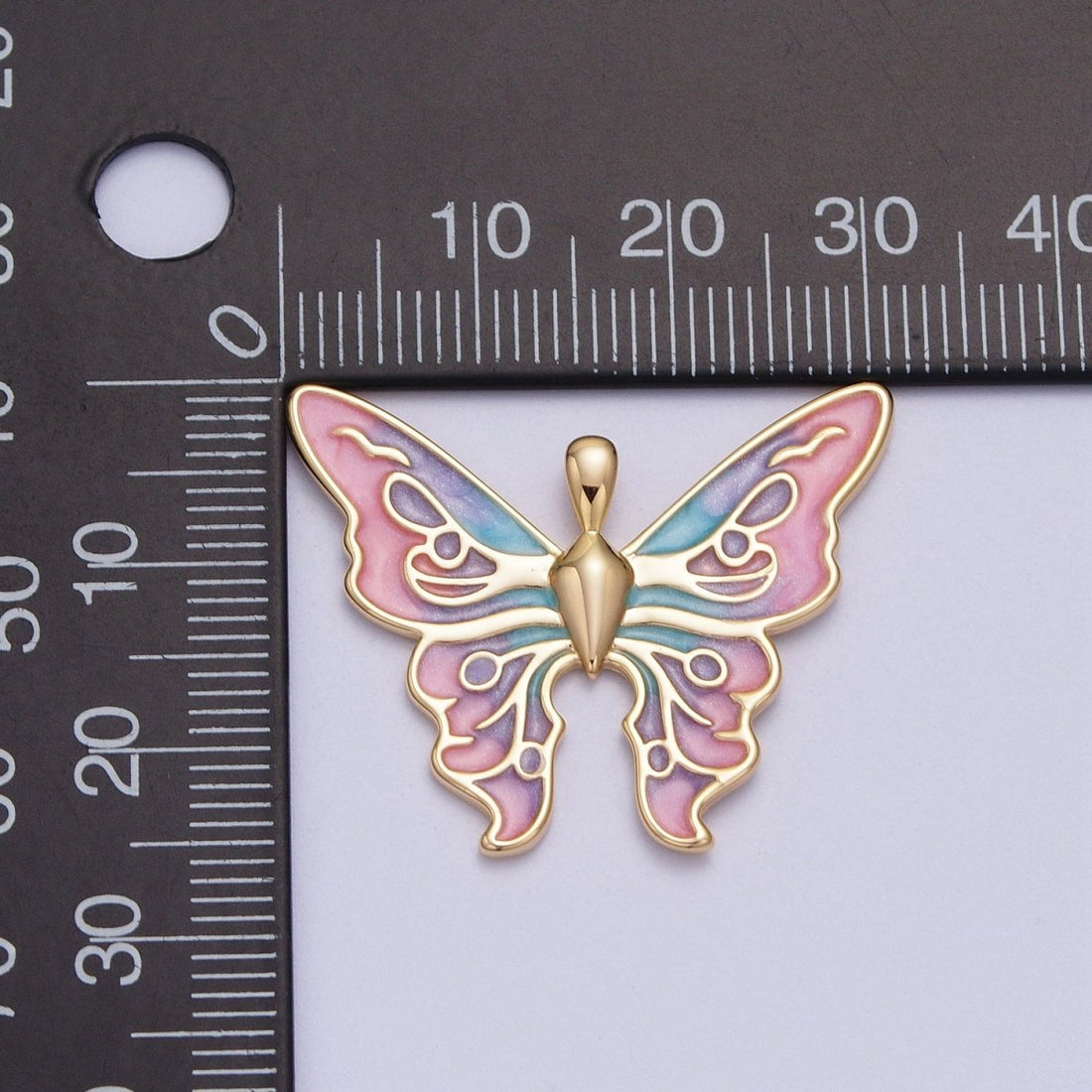 24K Gold Filled Mariposa Butterfly Multicolor Gradient Pink Blue Purple Enamel Pendant  H-200