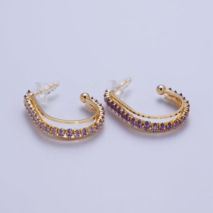 24K Gold Filled Marquise Cubic Zirconia Multiple Band J-Hoop Stud Earrings | AD-493 AD-536~AD-542