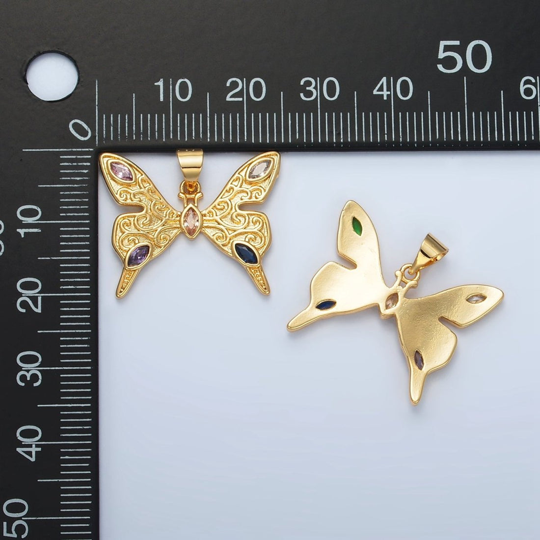 24K Gold Filled Marquise CZ Artisan Butterfly Mariposa Insect Pendant | I285