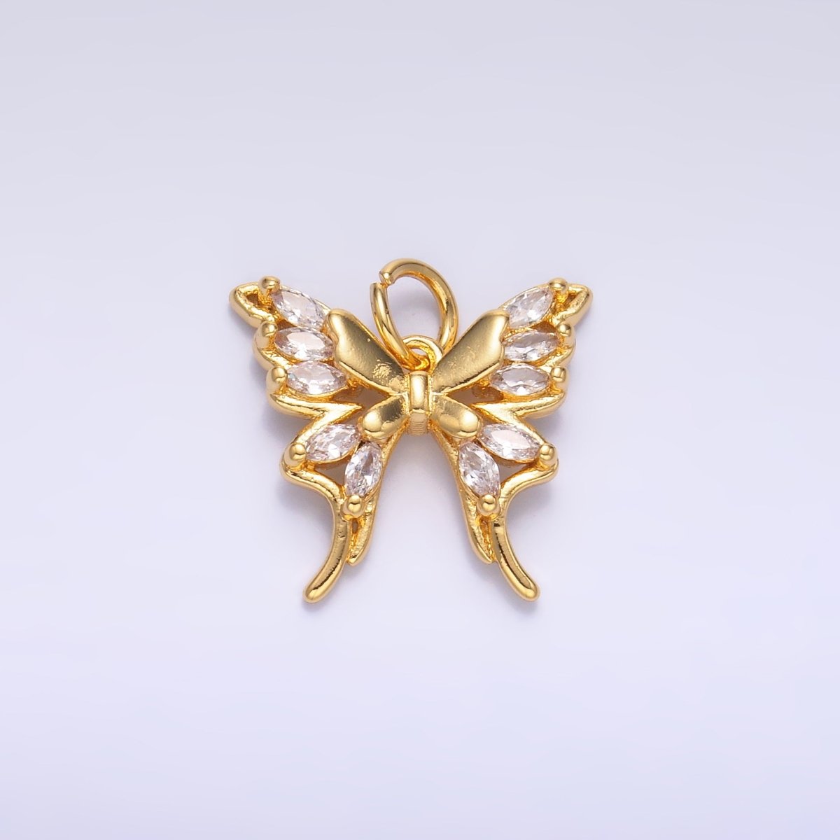 24K Gold Filled 15mm Marquise CZ Butterfly Charm in Gold &amp; Silver | C020