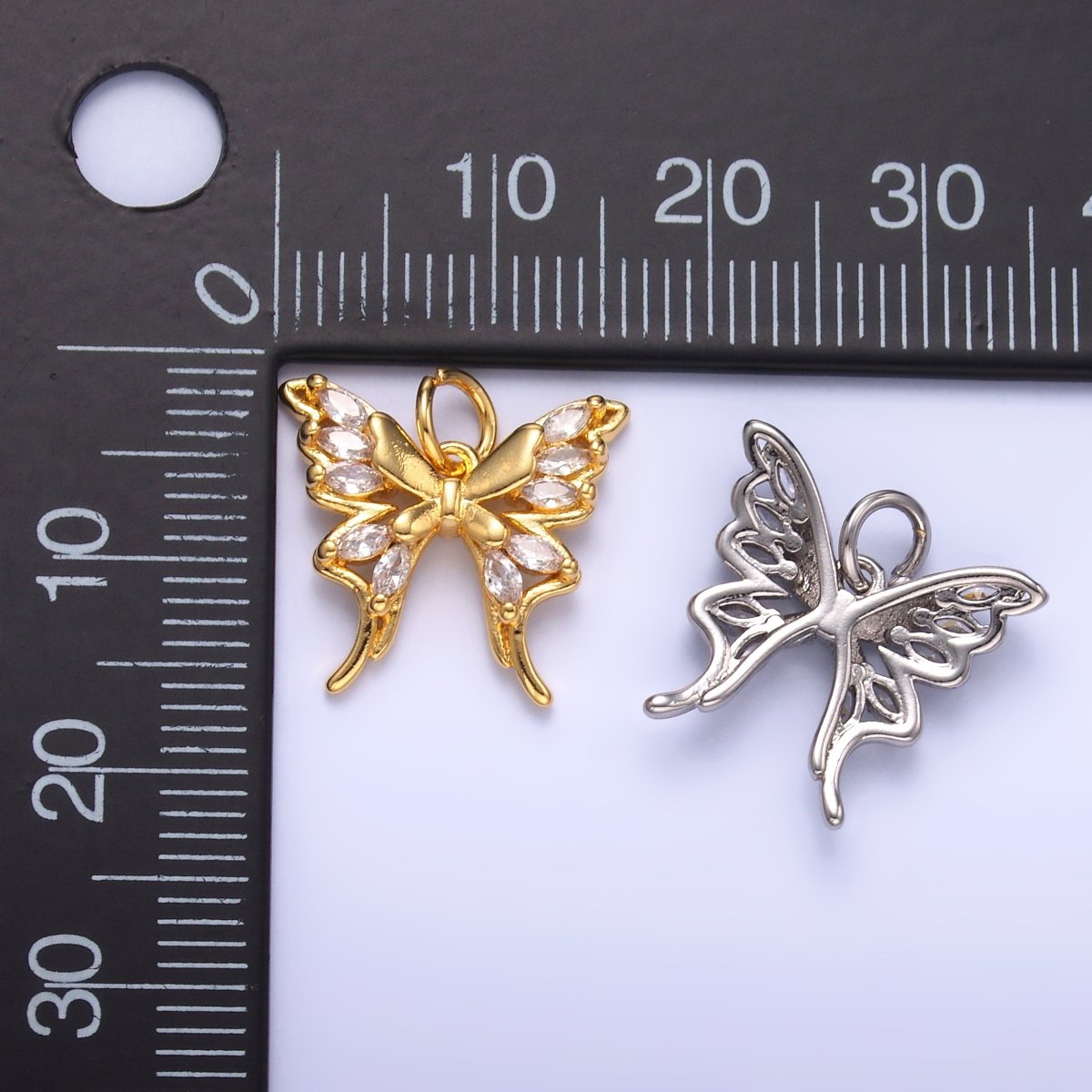 24K Gold Filled 15mm Marquise CZ Butterfly Charm in Gold &amp; Silver | C020
