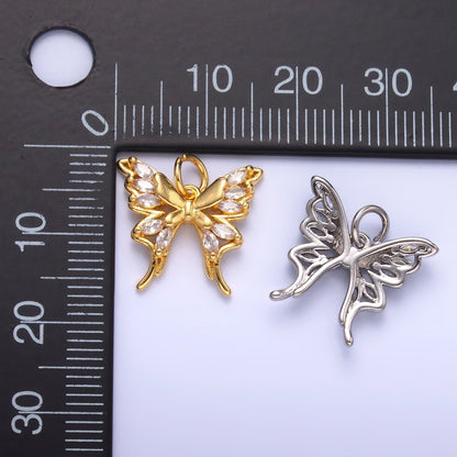 24K Gold Filled 15mm Marquise CZ Butterfly Charm in Gold &amp; Silver | C020