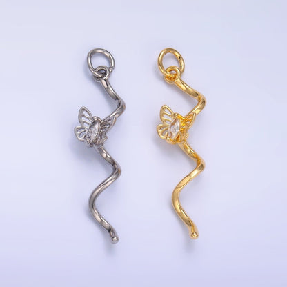 24K Gold Filled Marquise CZ Butterfly Curl Charm in Gold &amp; Silver | W448
