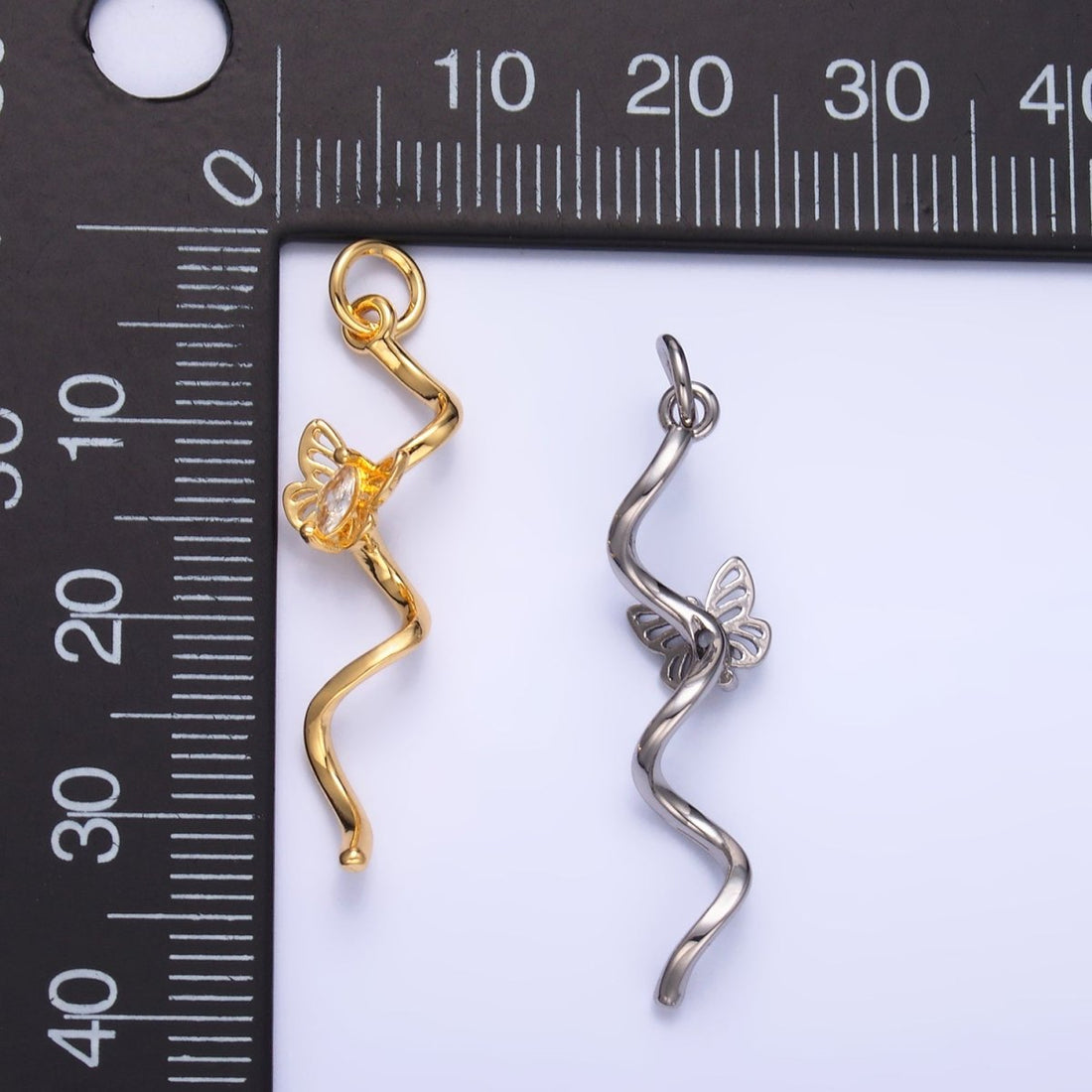 24K Gold Filled Marquise CZ Butterfly Curl Charm in Gold &amp; Silver | W448